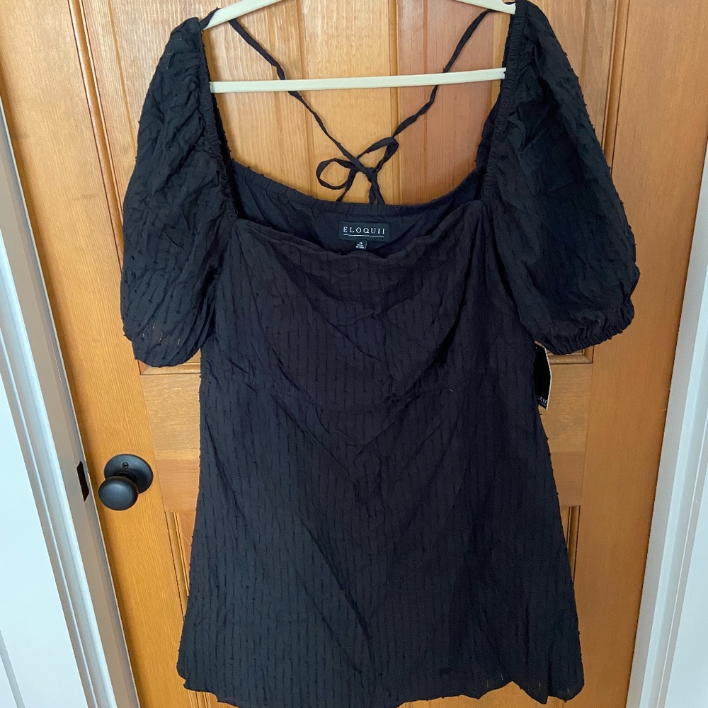 NWT Eloquii Black Puff Sleeve Square Neck Dress